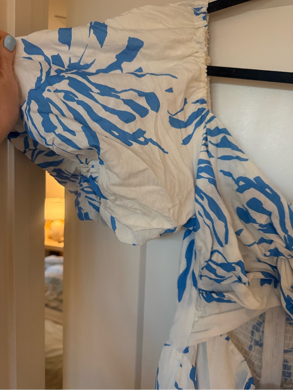 Petal & Pup White Maxi Dress with Blue Floral Motif and Puff Sleeves - Picture 4 of 6